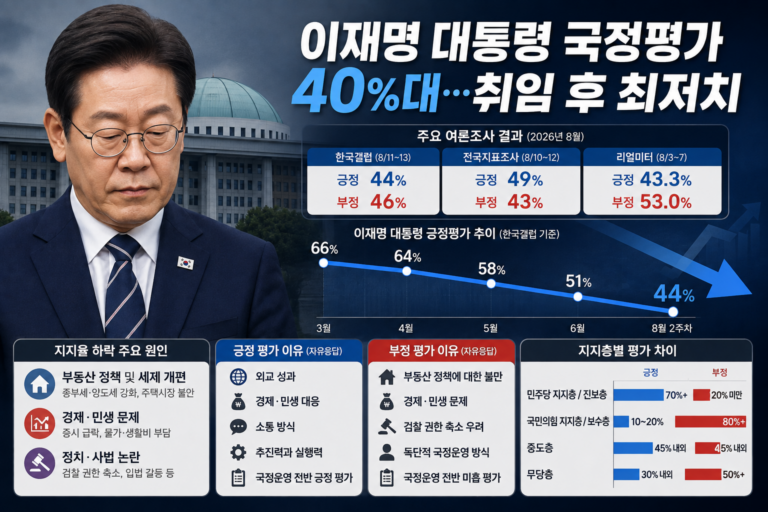 이재명 대통령 국정평가 40%대 하락