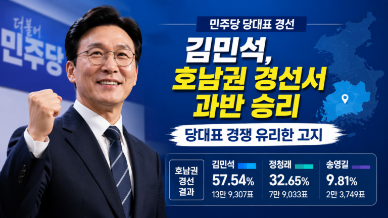 김민석 더불어 민주당 대표 후보 호남권 경선서 과반 승리